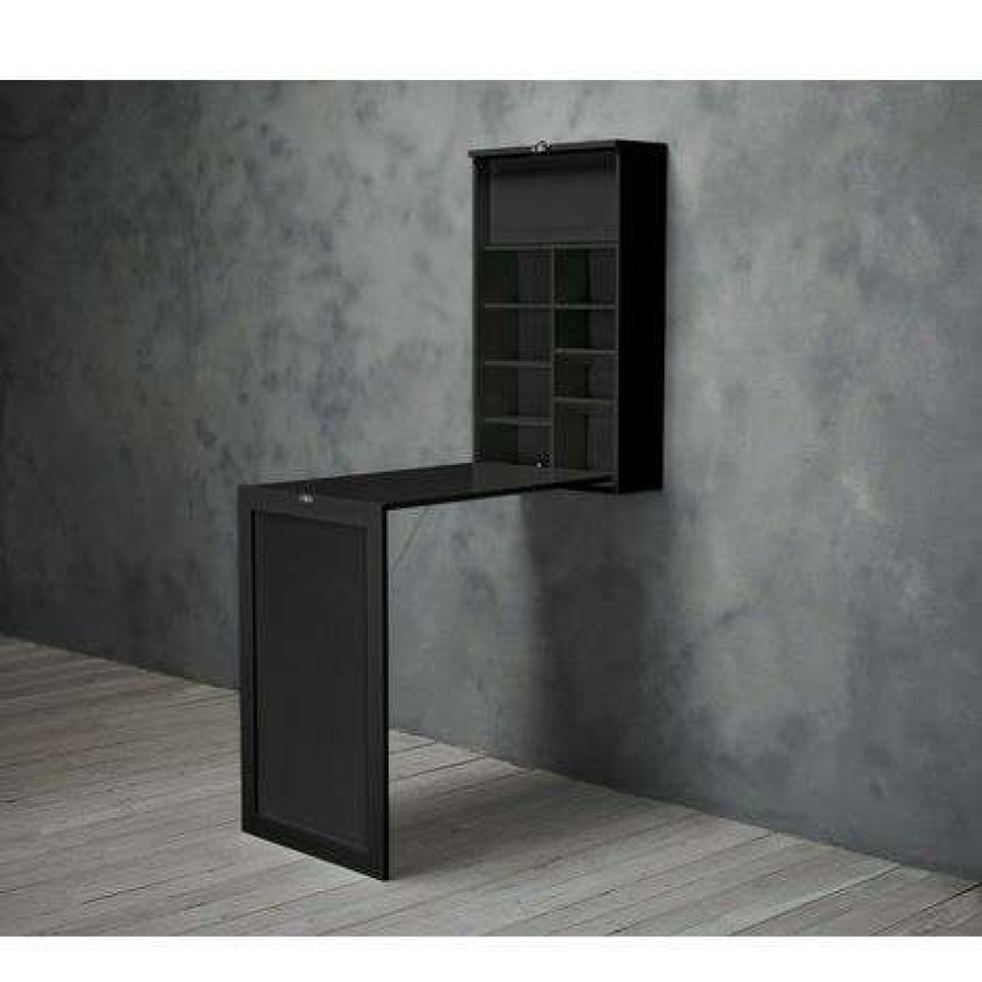 Table Haute Et Bar * | Meilleure Vente Netfurniture Aflalo Foldaway Mur Bureau Et Table De Petit-Dejeuner Noir Le Noir