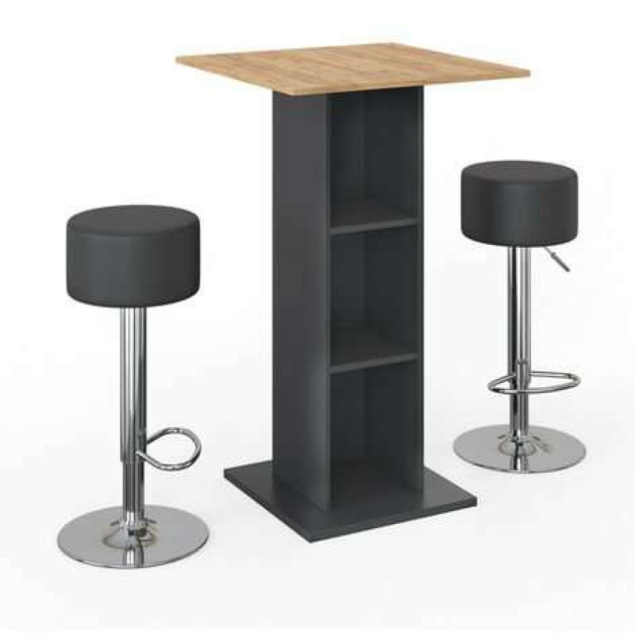 Table Haute Et Bar * | Acheter Table De Bar Rodeo Anthrazit/Goldkraft Avec 2 Tabourets Vicco