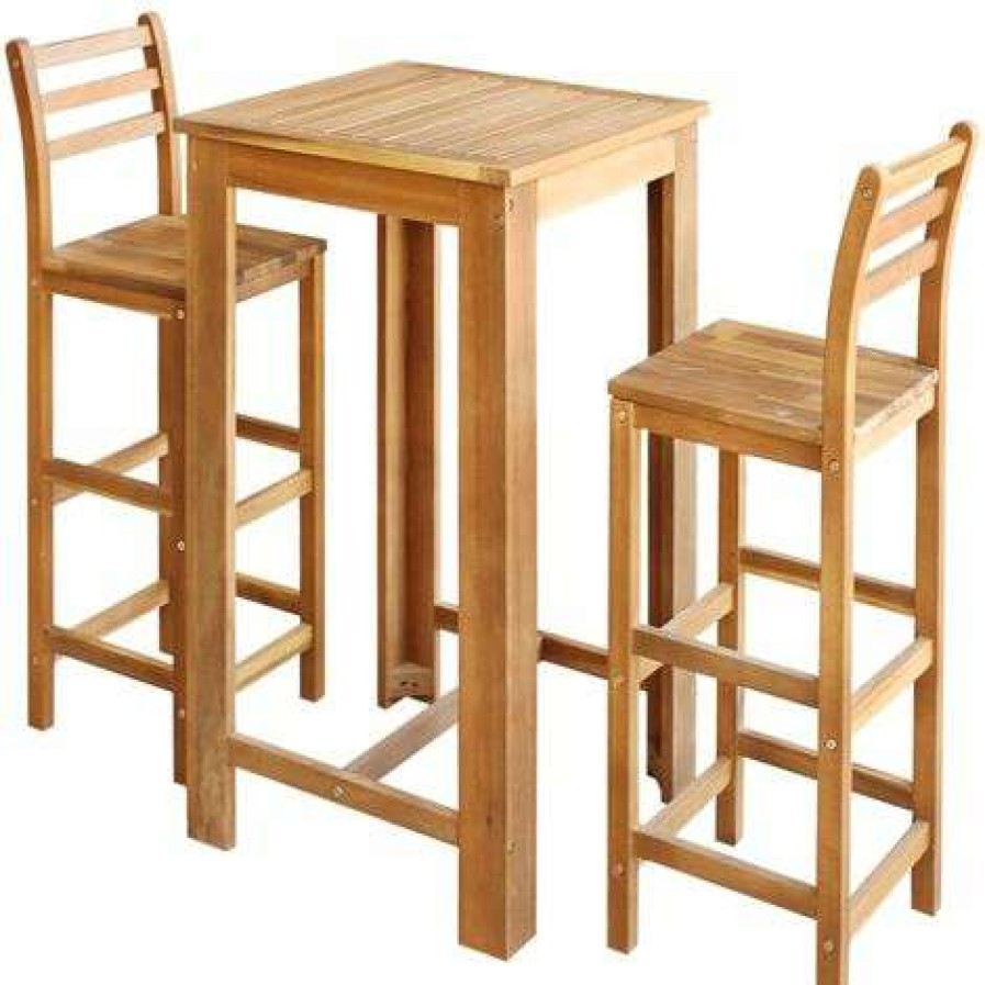 Table Haute Et Bar * | De Gros True Deal Table Et Chaises De Bar 3 Pcs Bois D'Acacia Massif