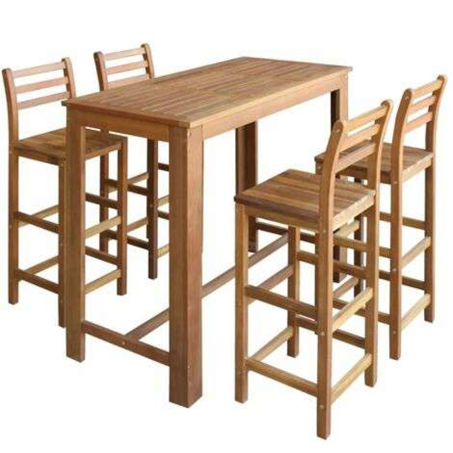 Table Haute Et Bar * | Acheter True Deal Table Et Chaises De Bar 5 Pcs Bois D'Acacia Massif