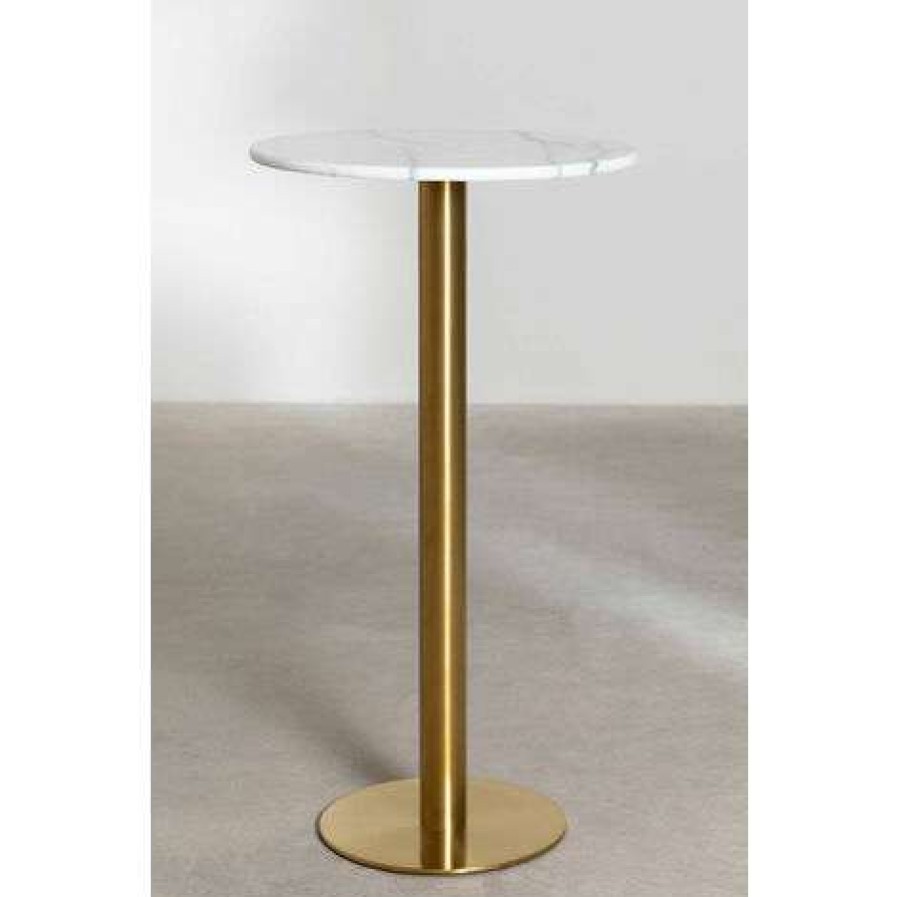 Table Haute Et Bar * | Coupon Table Haute Ronde En Marbre (O60 Cm) Metallic Chack Sklum Marbre Dore Dore Blanc