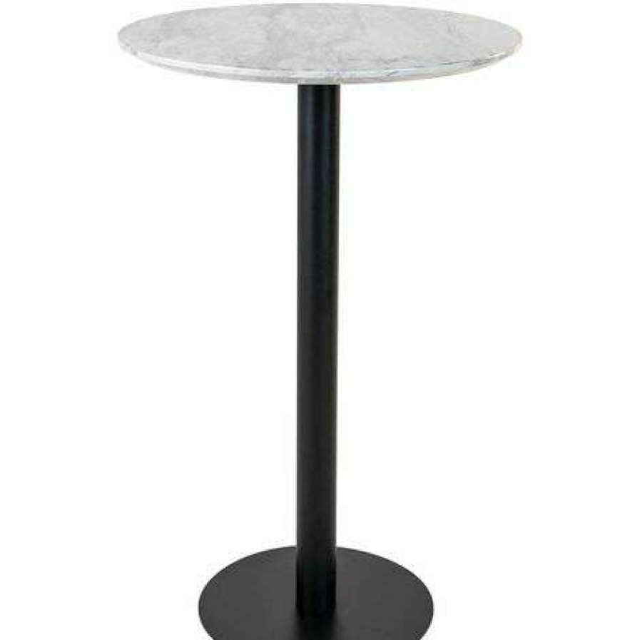 Table Haute Et Bar * | Meilleure Affaire Altobuy Tyrol Table Haute O70Cm Aspect Marbre Et Pied Metal Noir Gris