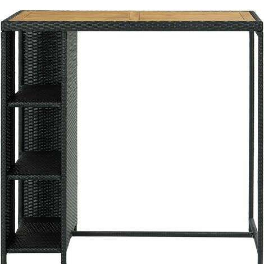 Table Haute Et Bar * | Promo Supermarket Table De Bar Avec Rangement Noir 120X60X110 Cm Resine Tressee Suhb-313478