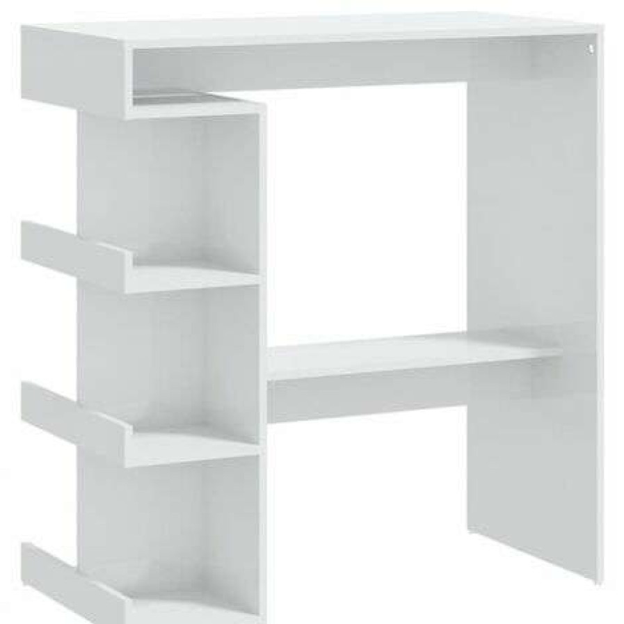 Table Haute Et Bar * | Nouveau True Deal Table De Bar Etagere De Rangement Blanc Brillant 100X50X101,5Cm