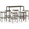 Table Haute Et Bar * | Budget Topdeal Meuble De Bar De Jardin 7 Pcs Et Coussins Resine Tressee Marron Ff3064822_Fr