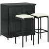 Table Haute Et Bar * | Meilleur Prix Happyshopping Ensemble De Bar 3 Pcs Resine Tressee Noir