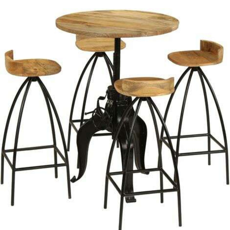 Table Haute Et Bar * | Vente Flash True Deal Meuble De Bar 5 Pcs Bois Massif De Manguier