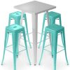 Table Haute Et Bar * | Remise Privatefloor Table De Bar Argentee + X4 Tabourets De Bar En Acier Mat Ensemble Bistrot Stylix Design Industriel Nouvelle Edition Vert Pastel Vert Pastel