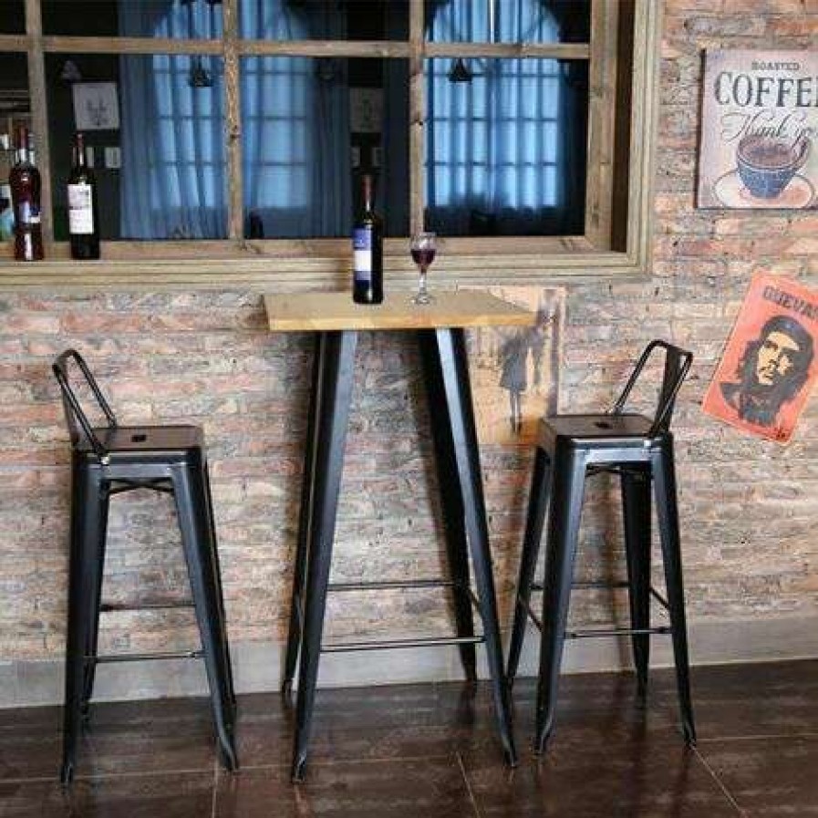 Table Haute Et Bar * | Budget Jeobest Table Haute Mange Debout Bar Bistrot Noir 103 Cm Pinede Et Acier Noir Couleur Du Bois Naturel