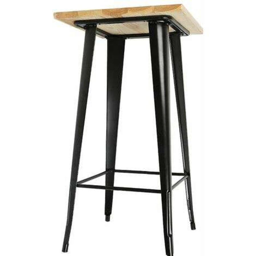 Table Haute Et Bar * | Budget Jeobest Table Haute Mange Debout Bar Bistrot Noir 103 Cm Pinede Et Acier Noir Couleur Du Bois Naturel