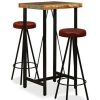 Table Haute Et Bar * | Coupon Fuhuidatrading Ensemble De Bar 3 Pcs Bois Massif Recycle Et Cuir Veritable