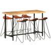 Table Haute Et Bar * | Remise True Deal Ensemble De Bar 7 Pcs Bois Solide Et Cuir Veritable