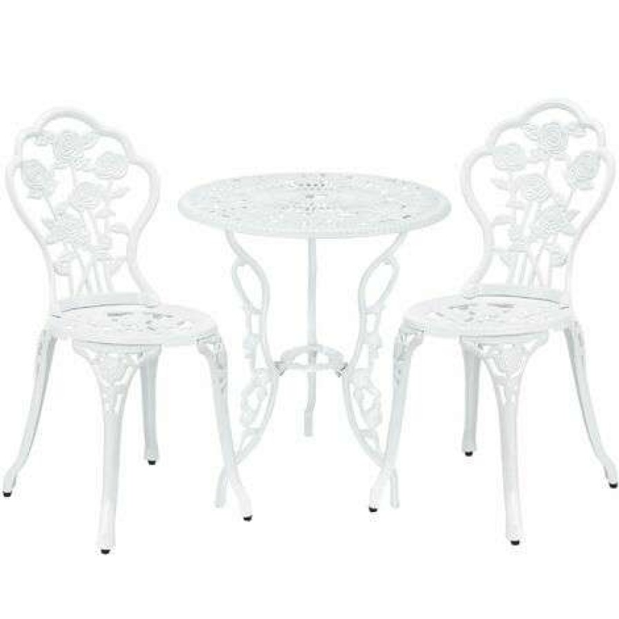 Table Haute Et Bar * | Coupon Helloshop26 Ensemble De Table Et De Chaises De Jardin Set De Bistro Fonte Blanc Blanc