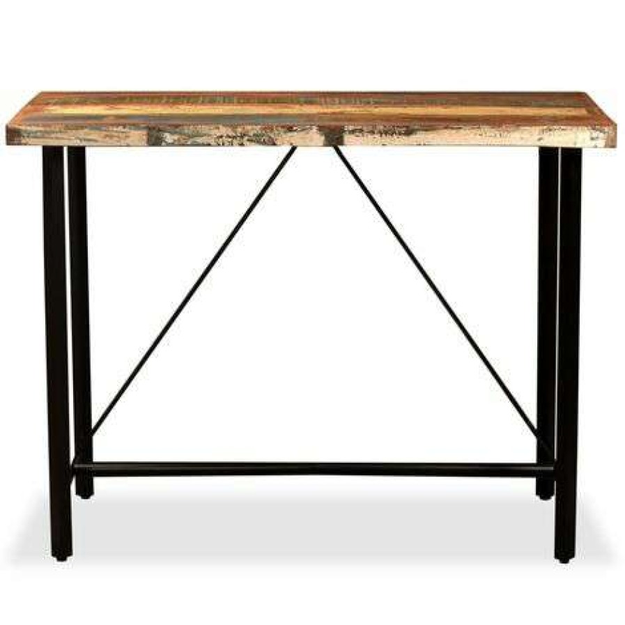 Table Haute Et Bar * | Meilleure Vente Litzee Ensemble De Bar 5 Pcs Bois Massif Recycle Et Cuir Veritable #