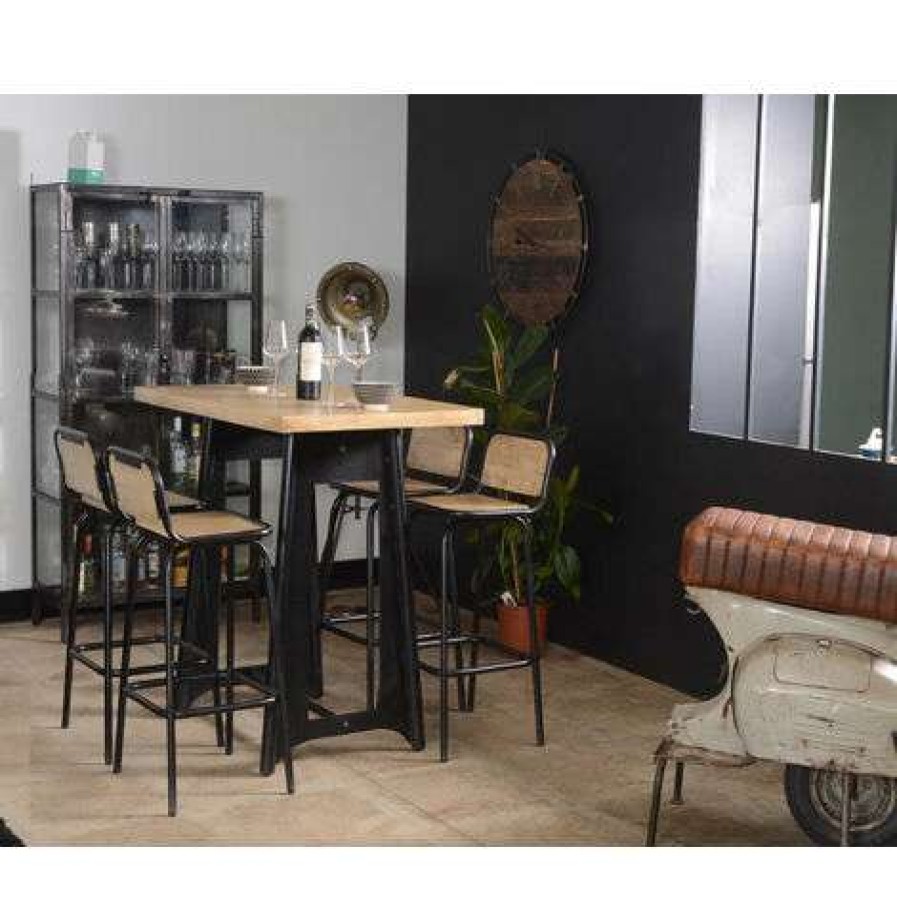 Table Haute Et Bar * | Nouveau Meuble House Table Haute 120Cm Metal Et Bois Los Angeles Marron