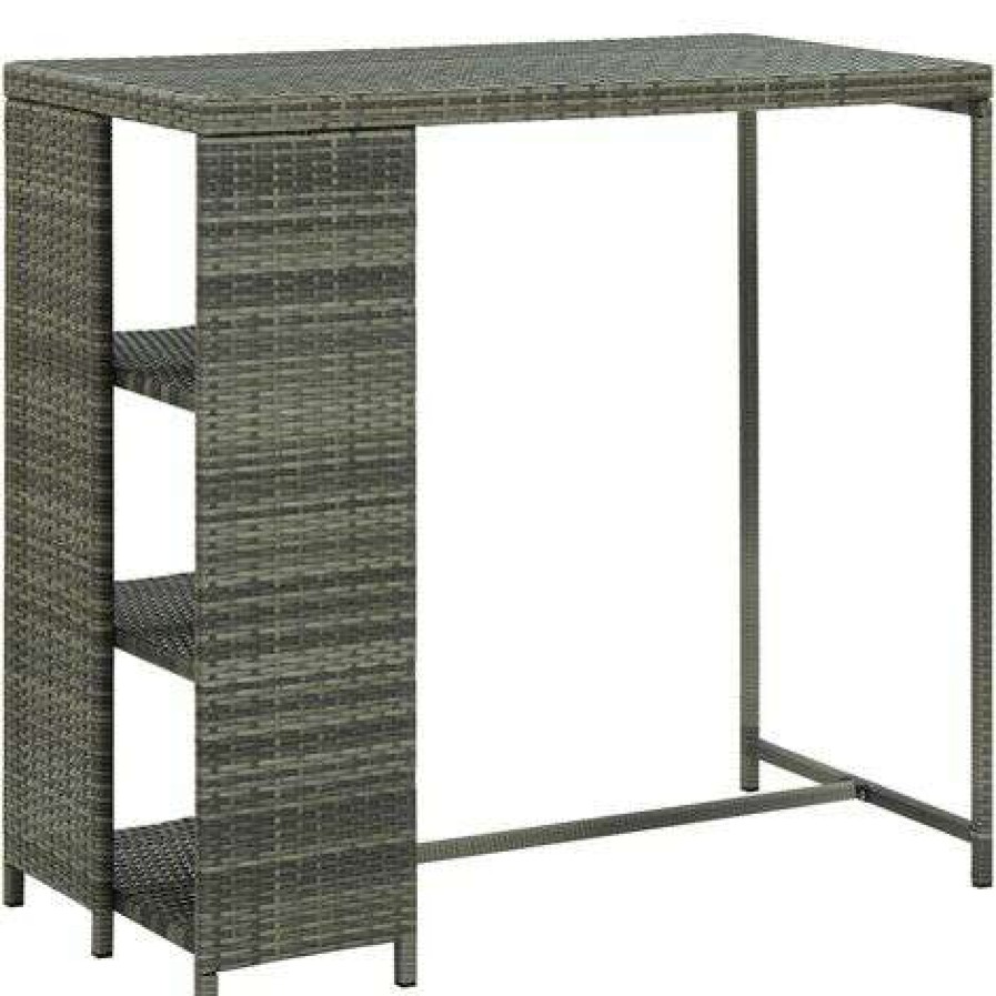 Table Haute Et Bar * | Remise True Deal Table De Bar Avec Rangement Gris 120X60X110 Cm Resine Tressee