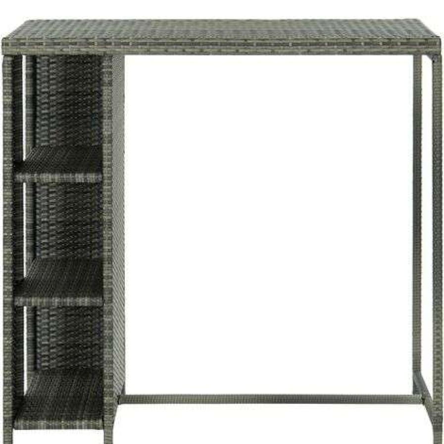 Table Haute Et Bar * | Remise True Deal Table De Bar Avec Rangement Gris 120X60X110 Cm Resine Tressee