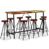 Table Haute Et Bar * | De Gros Hommoo Ensemble De Bar 9 Pcs Bois De Recuperation Et Cuir Veritable