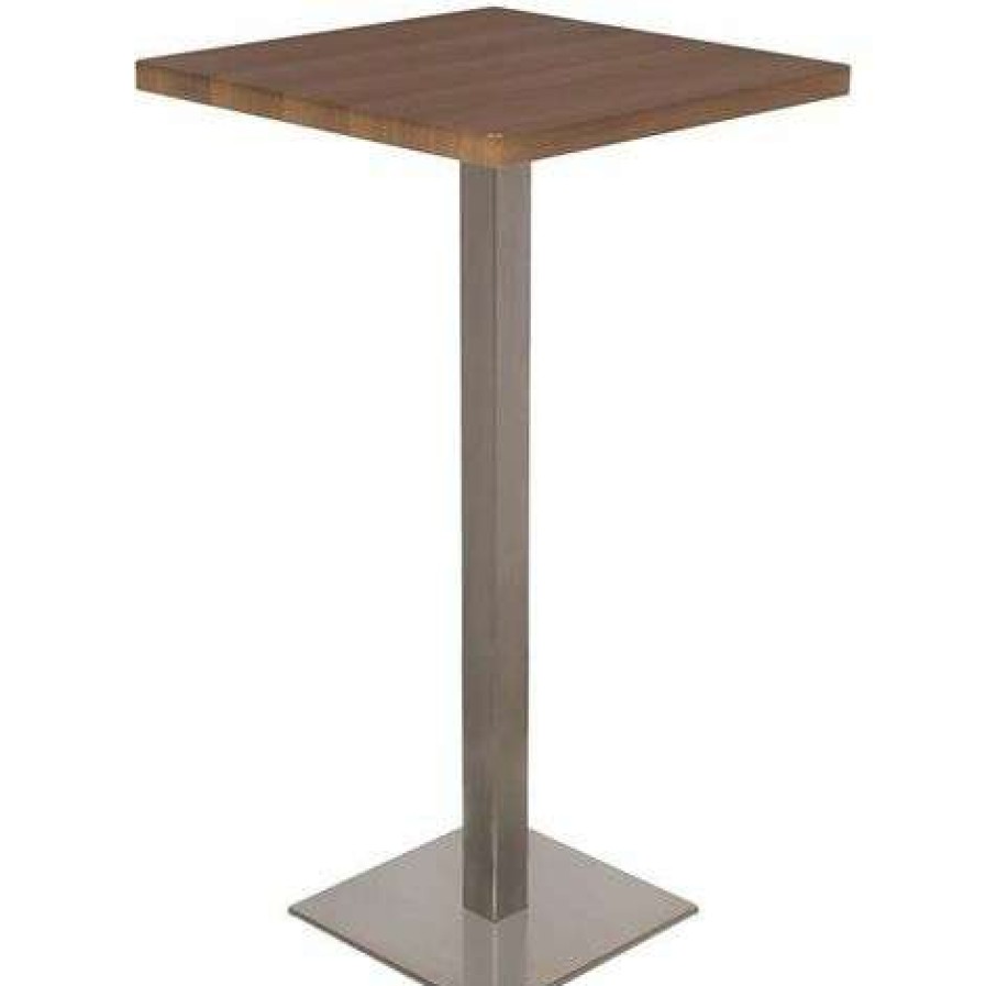 Table Haute Et Bar * | Remise Six Table De Bar Table Bistrot En Mdf Aspect Bois De Noyer 60X60X105