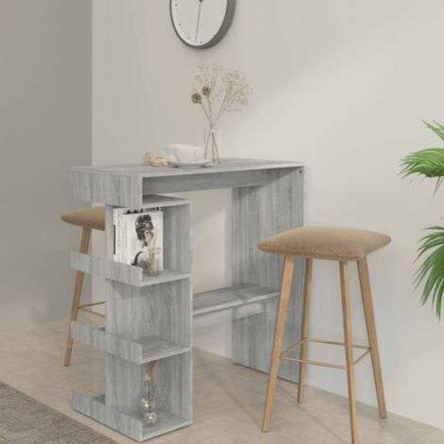 Table Haute Et Bar * | Nouveau Youthup Table De Bar Et Etagere De Rangement Sonoma Gris 100X50X101,5Cm Gris