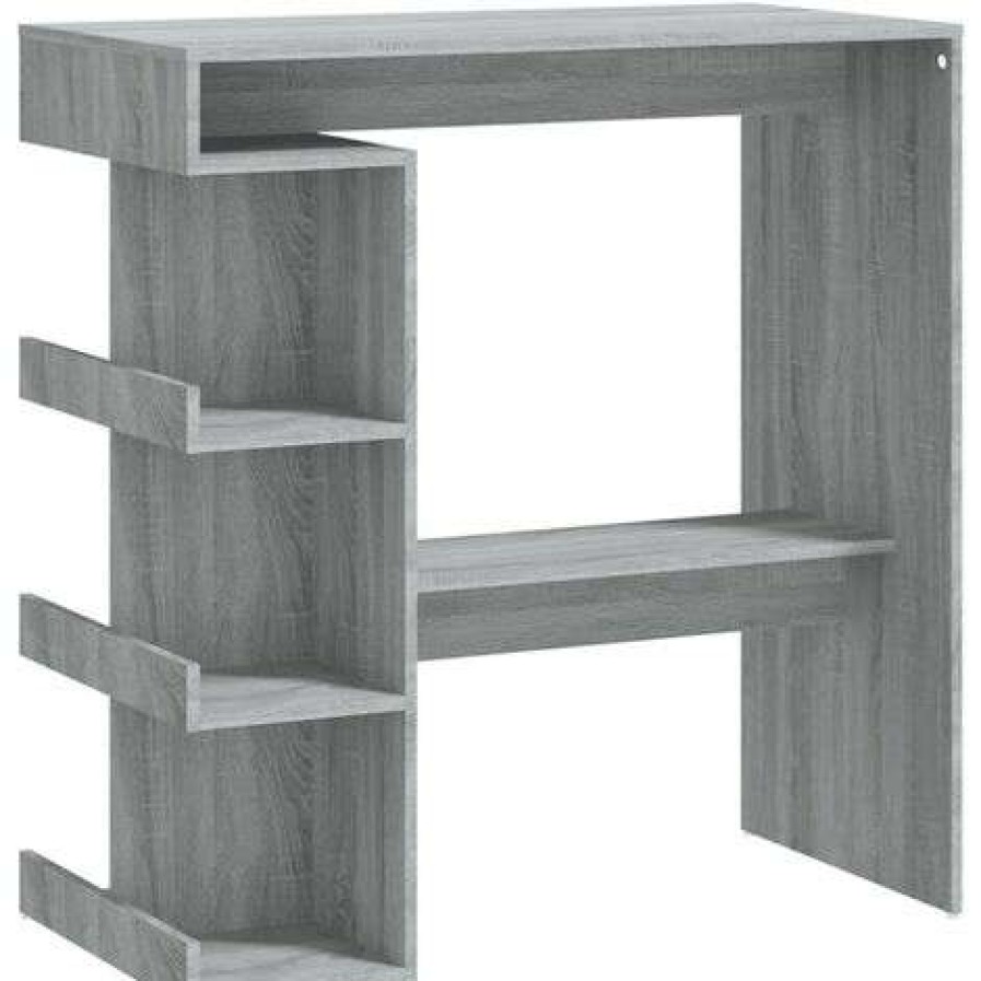 Table Haute Et Bar * | Nouveau Youthup Table De Bar Et Etagere De Rangement Sonoma Gris 100X50X101,5Cm Gris