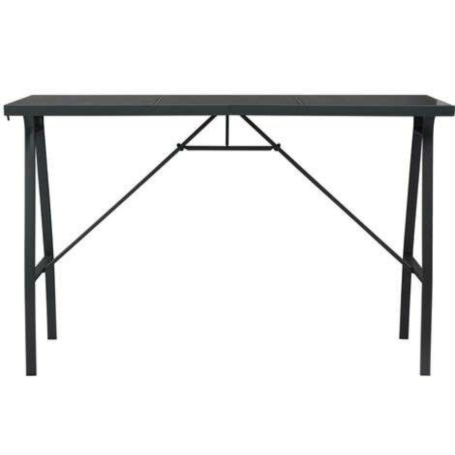 Table Haute Et Bar * | Acheter Hommoo Table De Bar De Jardin Noir 180X60X110 Cm Verre Trempe