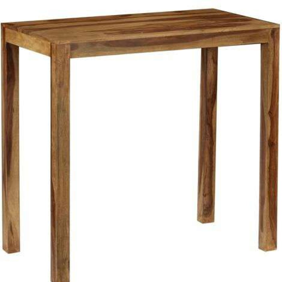 Table Haute Et Bar * | Les Meilleures Critiques De Helloshop26 Table Haute Mange Debout Bar Bistrot Bois De Sesham Massif 118 Cm Bois