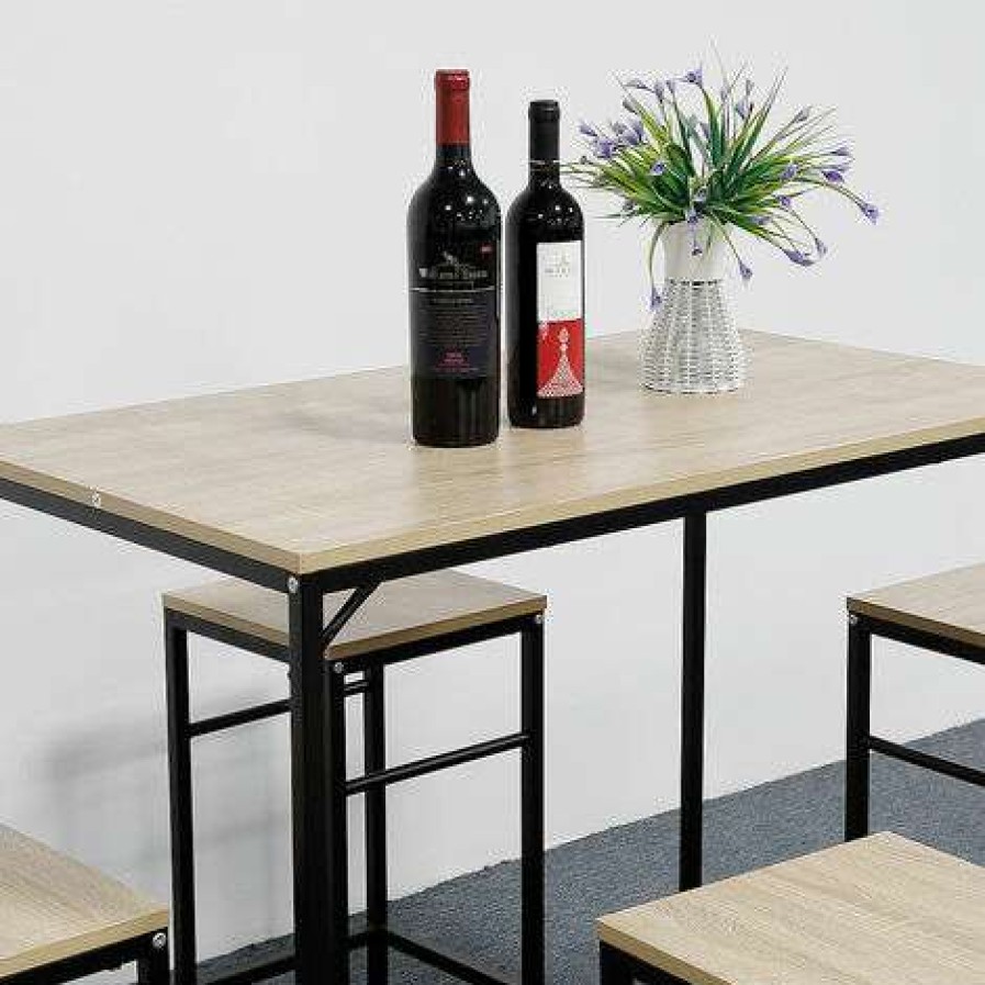 Table Haute Et Bar * | Meilleure Affaire Sifree Ensemble Table De Bar Bistrot + 4 Tabourets, Set De 1 Table + 4 Tabourets, Table Mange-Debout Table Haute Cuisine