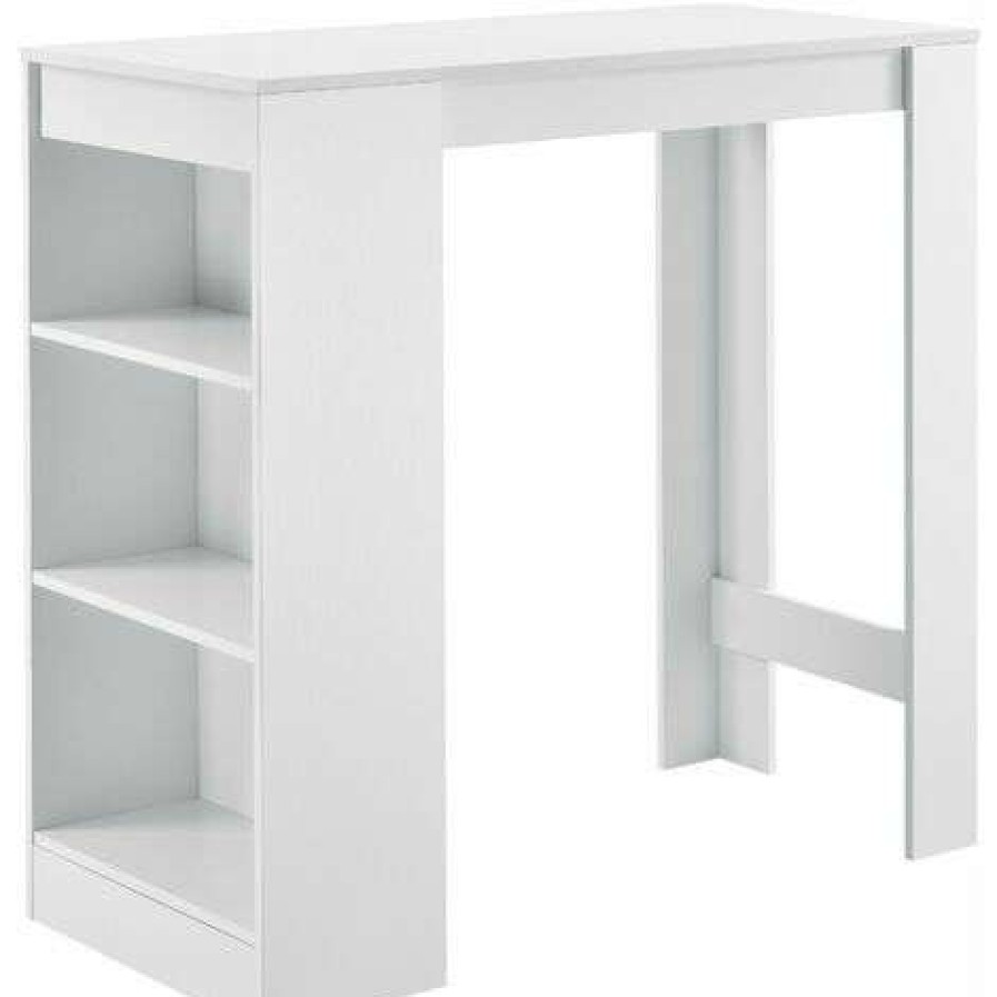 Table Haute Et Bar * | Meilleur Prix Helloshop26 Table De Bar Avec Rangement Bistro Haut 3 Etageres 110 Cm Blanc Blanc