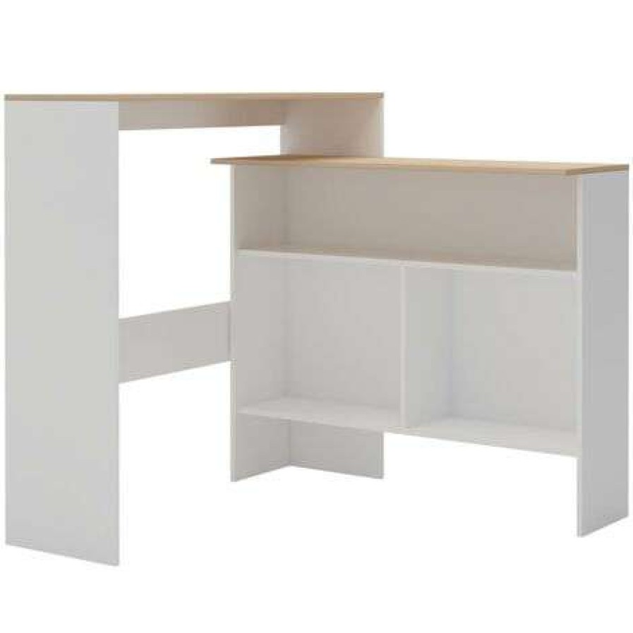 Table Haute Et Bar * | De Gros Happyshopping Table De Bar Avec 2 Dessus De Table Blanc Et Chene 130X40X120Cm