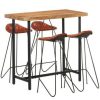 Table Haute Et Bar * | Bon Marche True Deal Ensemble De Bar 5 Pcs Bois Solide Et Cuir Veritable