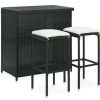 Table Haute Et Bar * | Sortie Hommoo Ensemble De Bar 3 Pcs Resine Tressee Noir