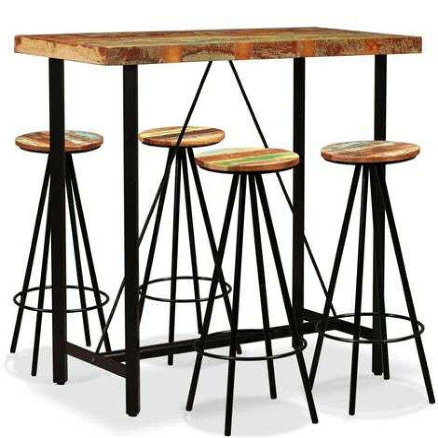 Table Haute Et Bar * | Coupon Litzee Ensemble De Bar 5 Pcs Bois De Recuperation Massif #