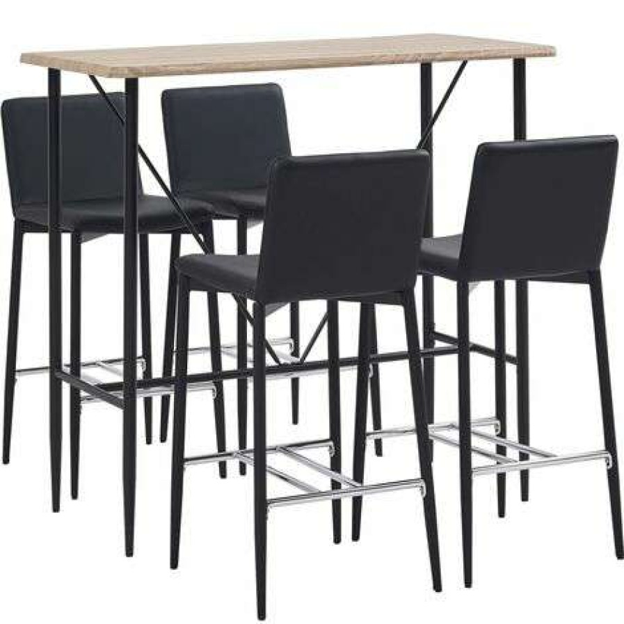 Table Haute Et Bar * | Nouveau True Deal Ensemble De Bar 5 Pcs Similicuir Noir