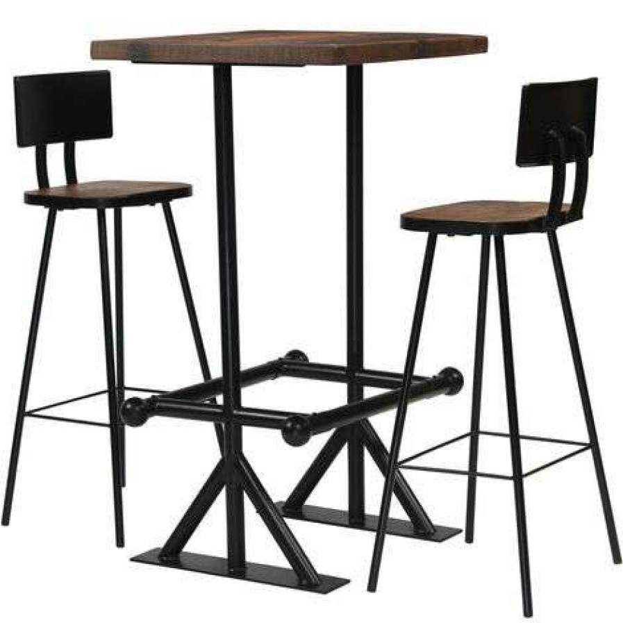 Table Haute Et Bar * | Le Moins Cher Youthup Mobilier De Bar 3 Pcs Bois De Recuperation Massif Brun