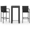 Table Haute Et Bar * | Remise Youthup Jeu De Bar De Jardin 3 Pcs Avec Accoudoirs Resine Tressee Noir Noir