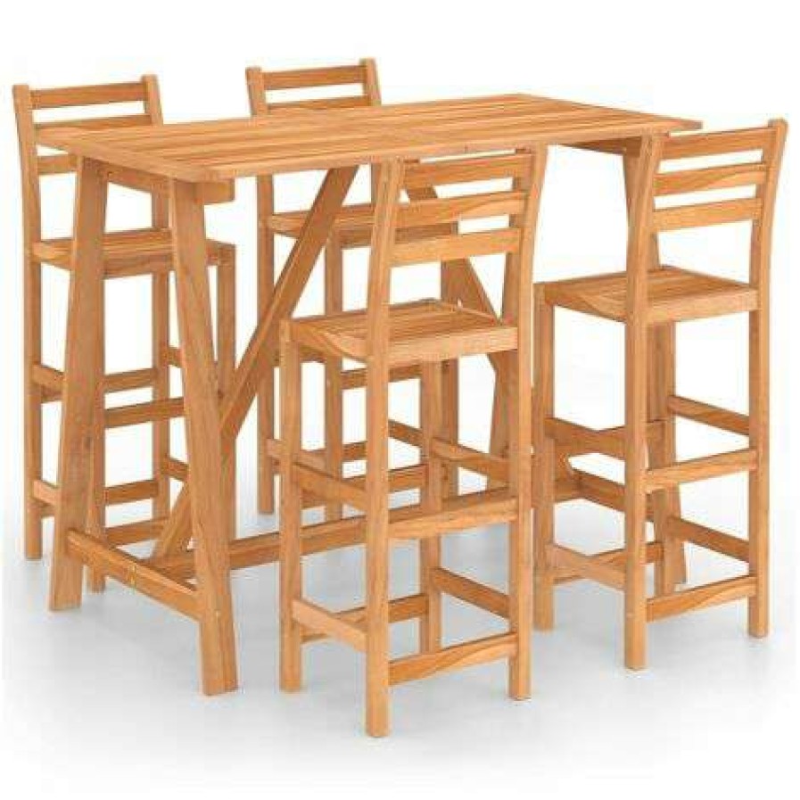 Table Haute Et Bar * | Top 10 Nova Ensemble De Table De Bar Avec Des Tabourets En Bois Massif D'Acacia Differentes Quantites Ensemble De Bar D'Exterieur 5 Pcs Bois D'Acacia Massif Des Modeles : 5 Pcs