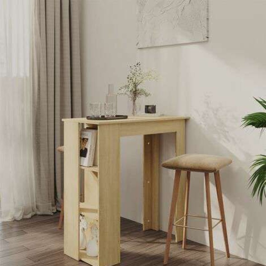 Table Haute Et Bar * | De Gros Youthup Table De Bar Avec Etagere Chene Sonoma 102X50X103,5Cm Agglomere Brun