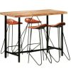 Table Haute Et Bar * | Le Moins Cher Youthup Ensemble De Bar 5 Pcs Bois Solide Et Cuir Veritable