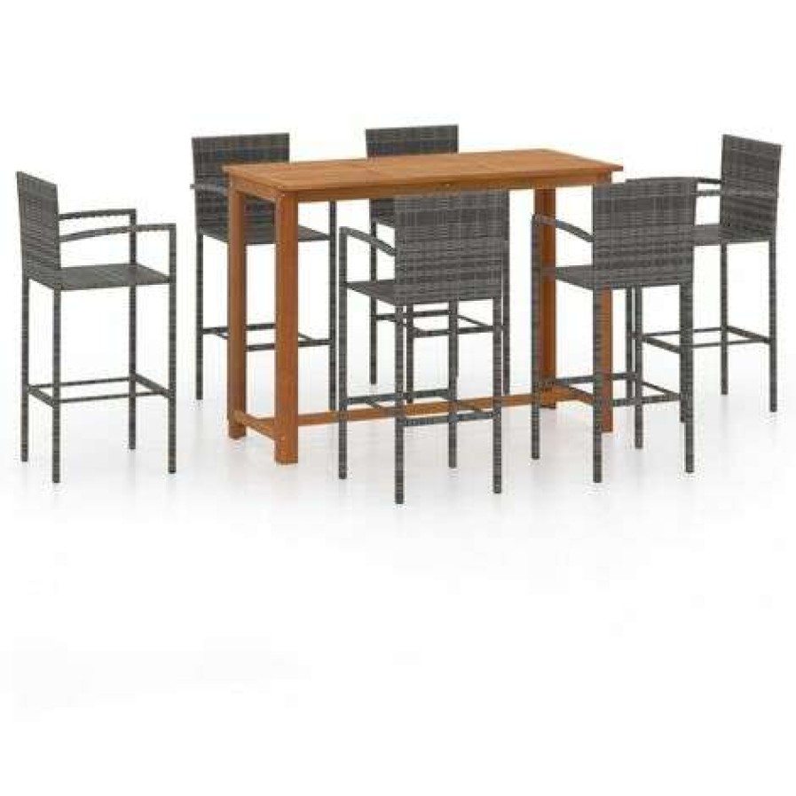 Table Haute Et Bar * | Meilleure Affaire Topdeal Ensemble De Bar De Jardin 7 Pcs Gris Ff3068018_Fr