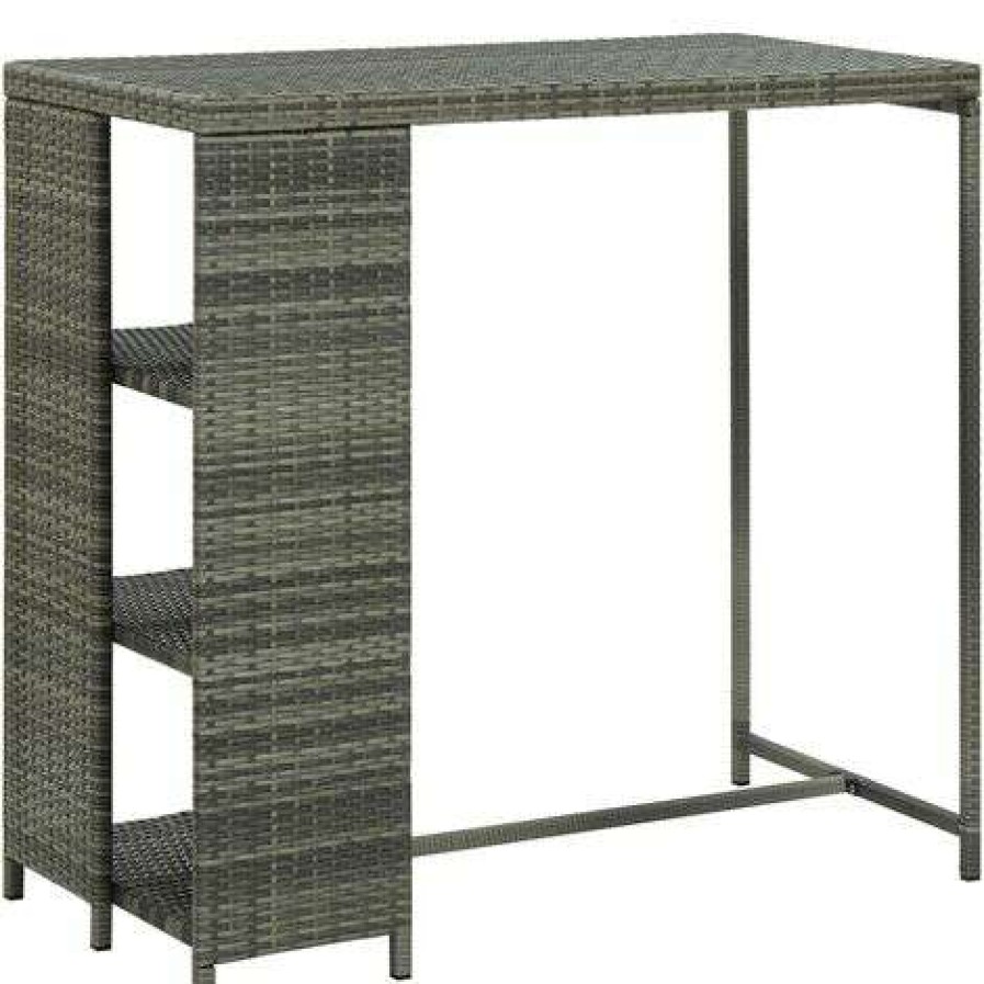 Table Haute Et Bar * | Vente Flash Youthup Table De Bar Avec Rangement Gris 120X60X110 Cm Resine Tressee Gris