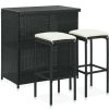 Table Haute Et Bar * | De Gros Youthup Ensemble De Bar 3 Pcs Resine Tressee Noir Noir