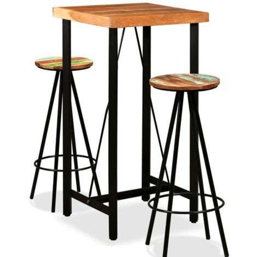 Table Haute Et Bar * | Bon Marche Youthup Ensemble De Bar 3 Pcs Bois De Sesham Massif Et Recycle