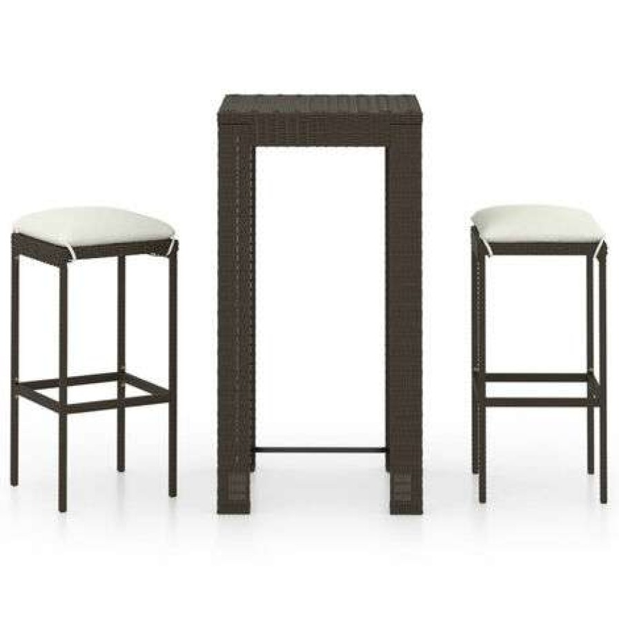 Table Haute Et Bar * | Grosses Soldes Asupermall Meuble De Bar De Jardin 3 Pcs Et Coussins Resine Tressee Marron