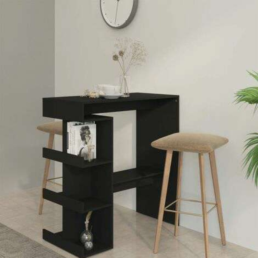 Table Haute Et Bar * | Promo Fimei Table De Bar Etagere De Rangement Noir 100X50X101,5 Cm