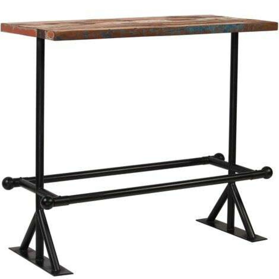 Table Haute Et Bar * | Budget Helloshop26 Table Haute Mange Debout Bar Bistrot Bois Massif Recycle Multicolore 120 Cm Bois