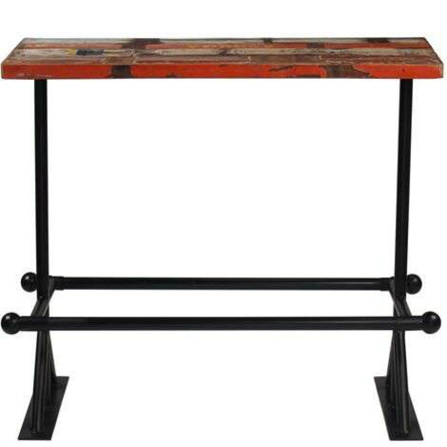 Table Haute Et Bar * | Budget Helloshop26 Table Haute Mange Debout Bar Bistrot Bois Massif Recycle Multicolore 120 Cm Bois