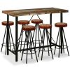 Table Haute Et Bar * | Budget Fuhuidatrading Ensemble De Bar 7 Pcs Bois De Recuperation Cuir Veritable Et Toile