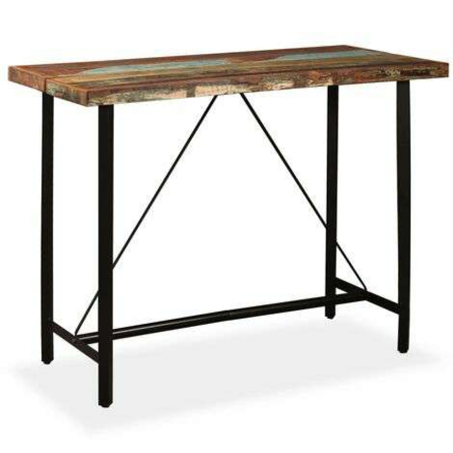 Table Haute Et Bar * | Budget Fuhuidatrading Ensemble De Bar 7 Pcs Bois De Recuperation Cuir Veritable Et Toile