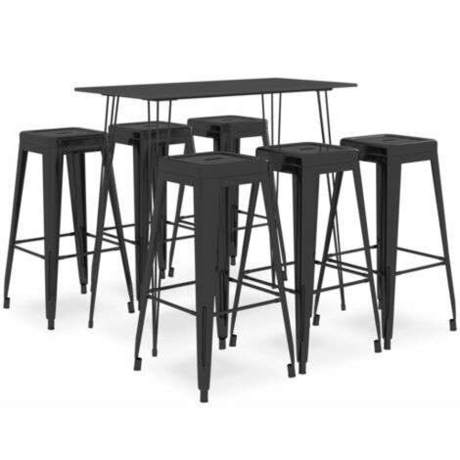 Table Haute Et Bar * | Nouveau True Deal Ensemble De Bar 7 Pcs Noir